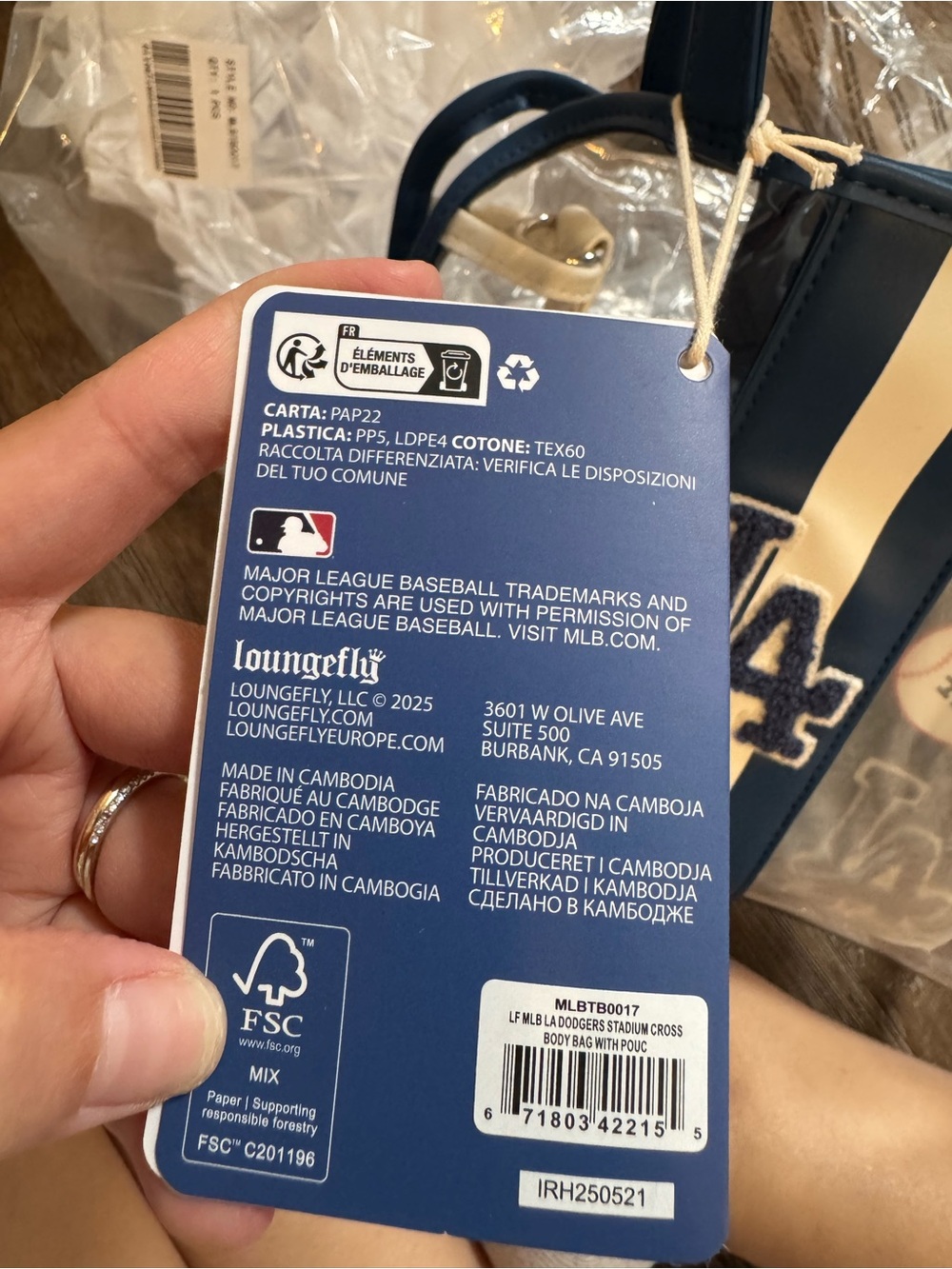 MLB Los Angeles Dodgers Clear Tote with Navy and White Trim - Picture 7 of 7